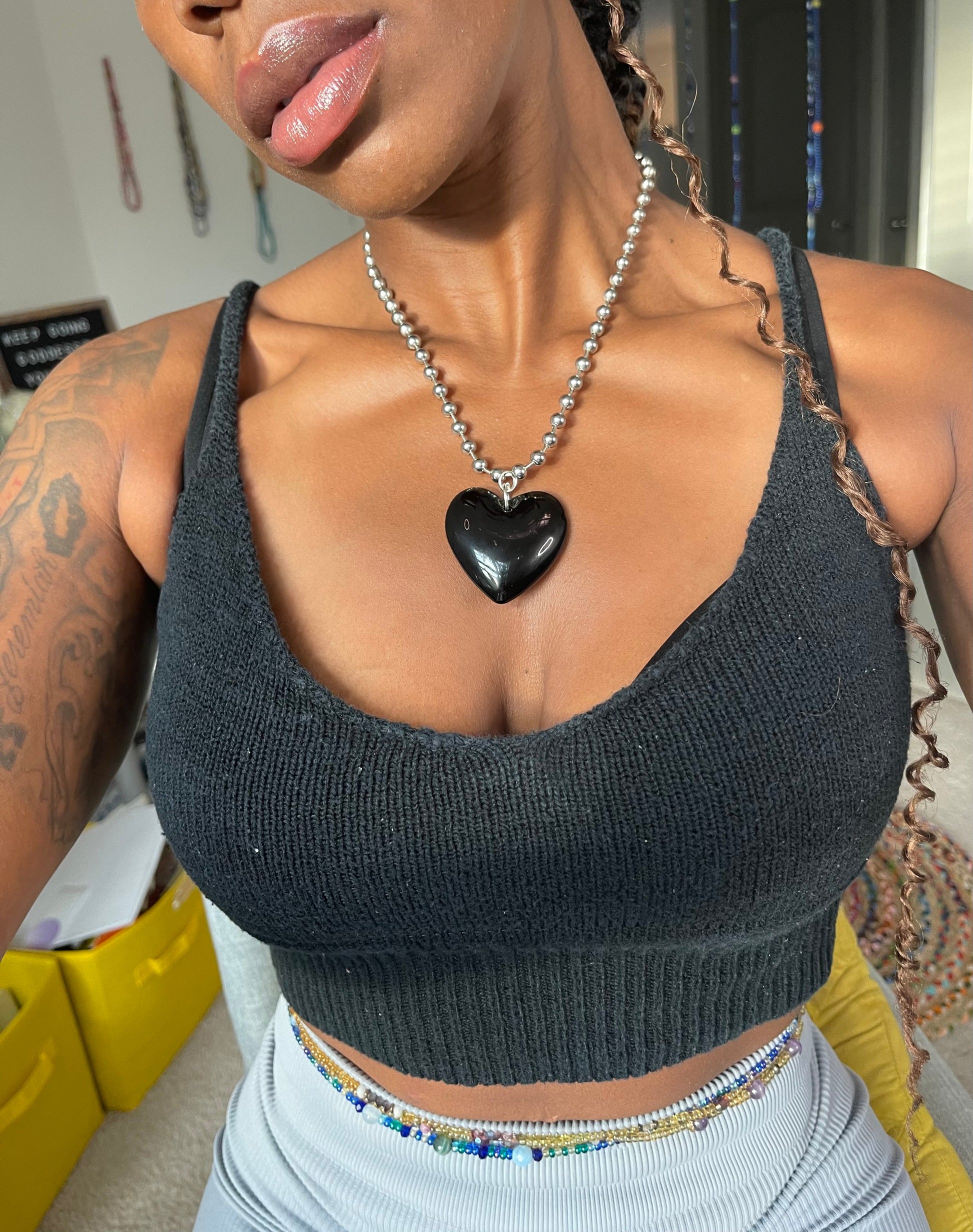 Black Love Quartz Heart Necklace