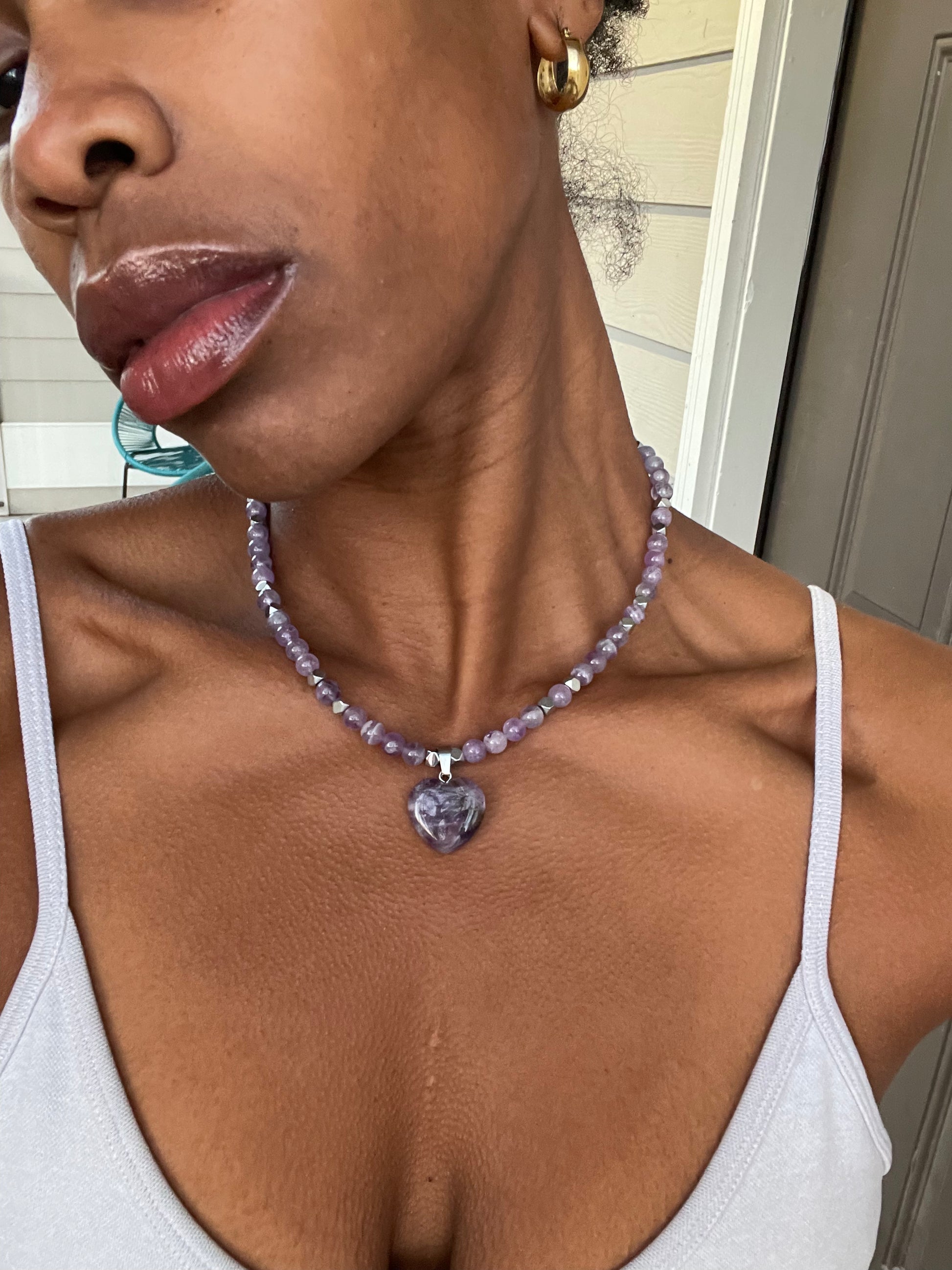 Amethyst Heart Crystal Necklace