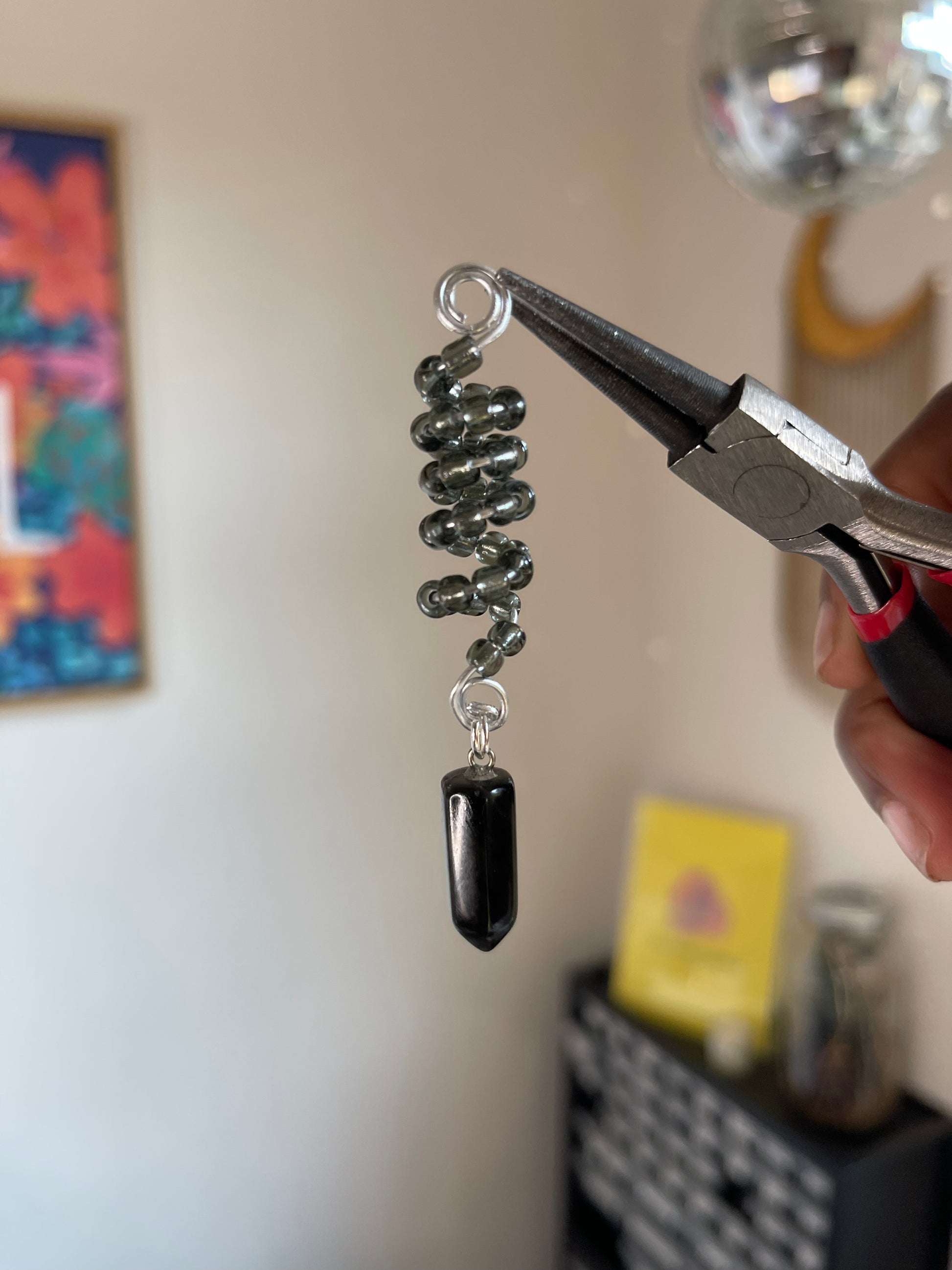 Beaded Hair Jewel - Black Obsidian