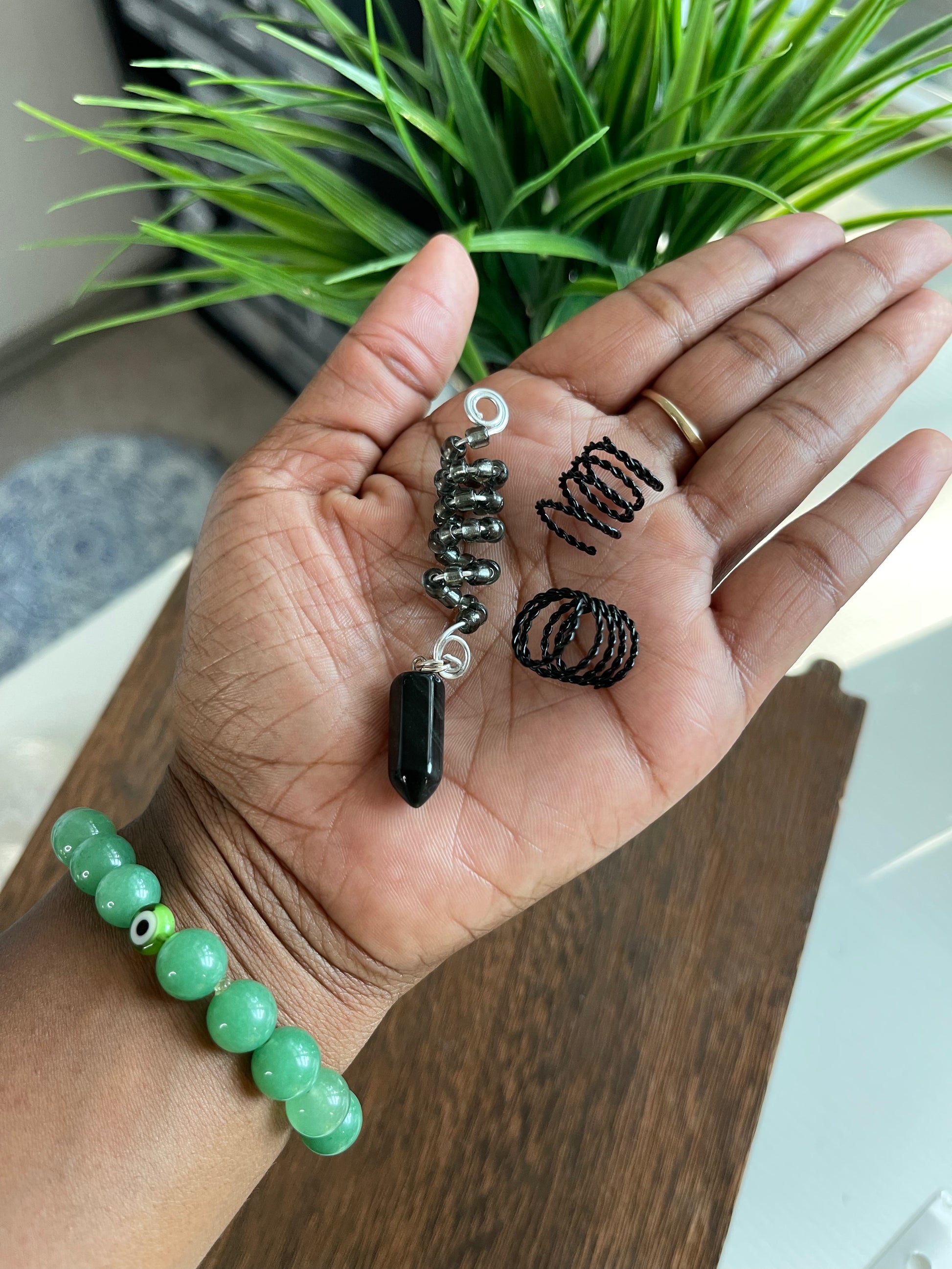 Beaded Hair Jewel - Black Obsidian