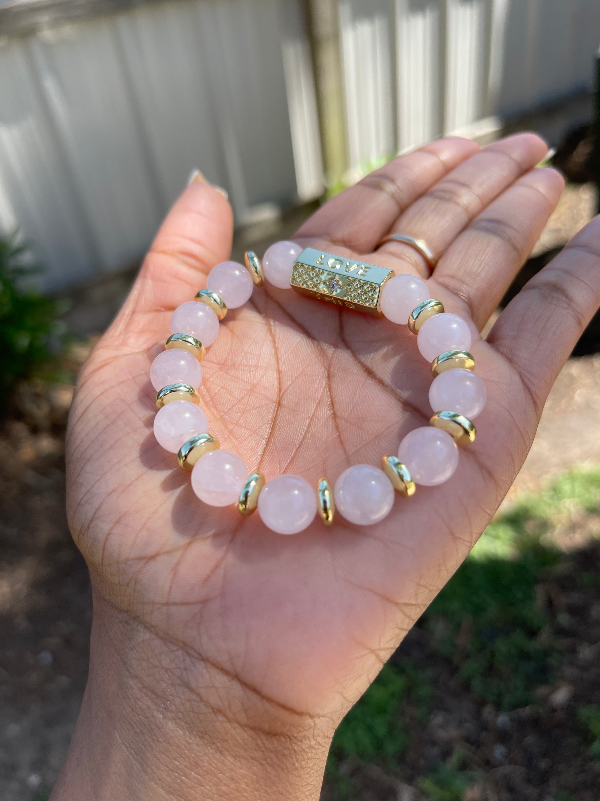Chunky Rose Quartz Love Bracelet