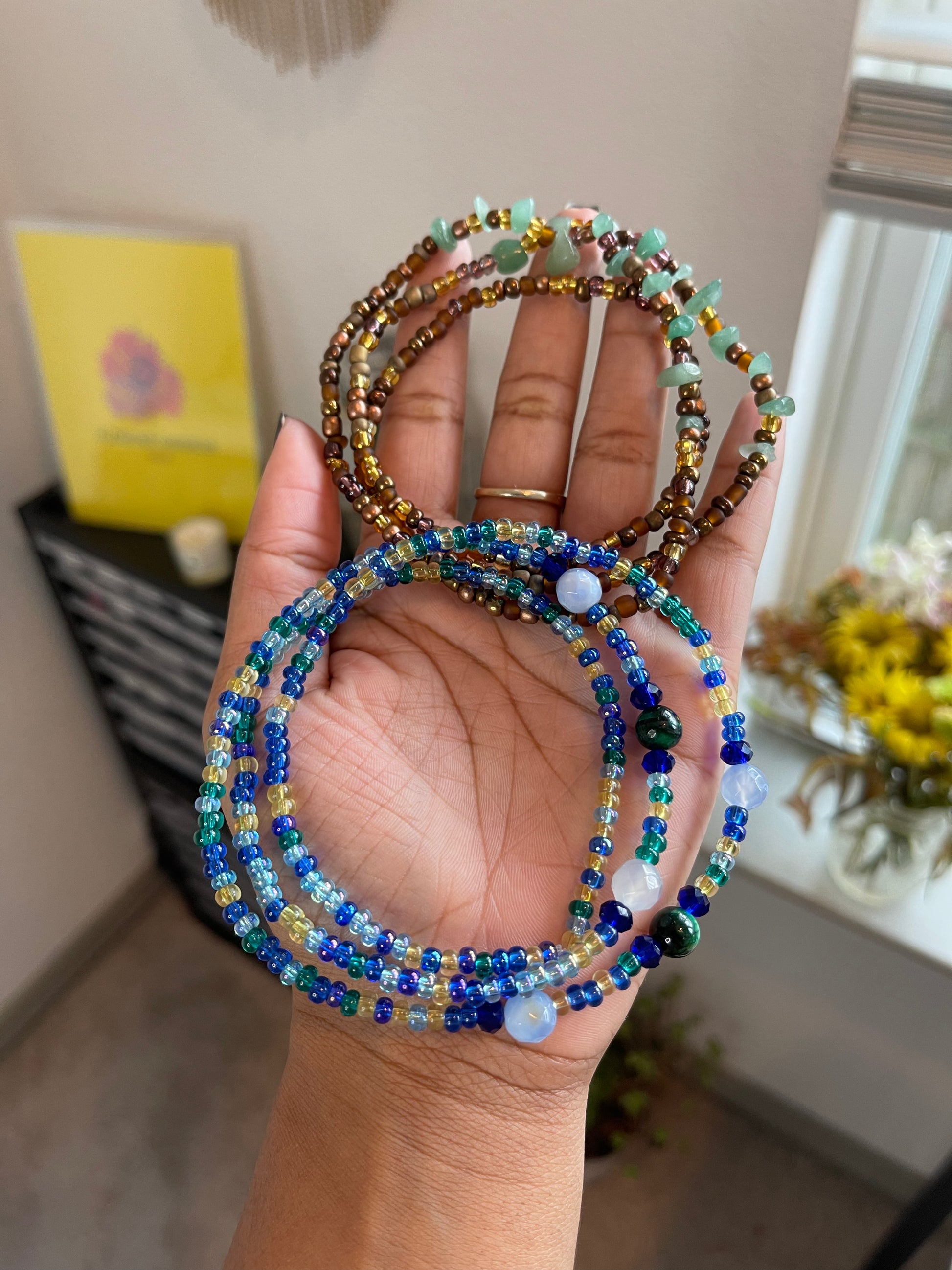 Blue Lace Agate and Malachite Waist Beads