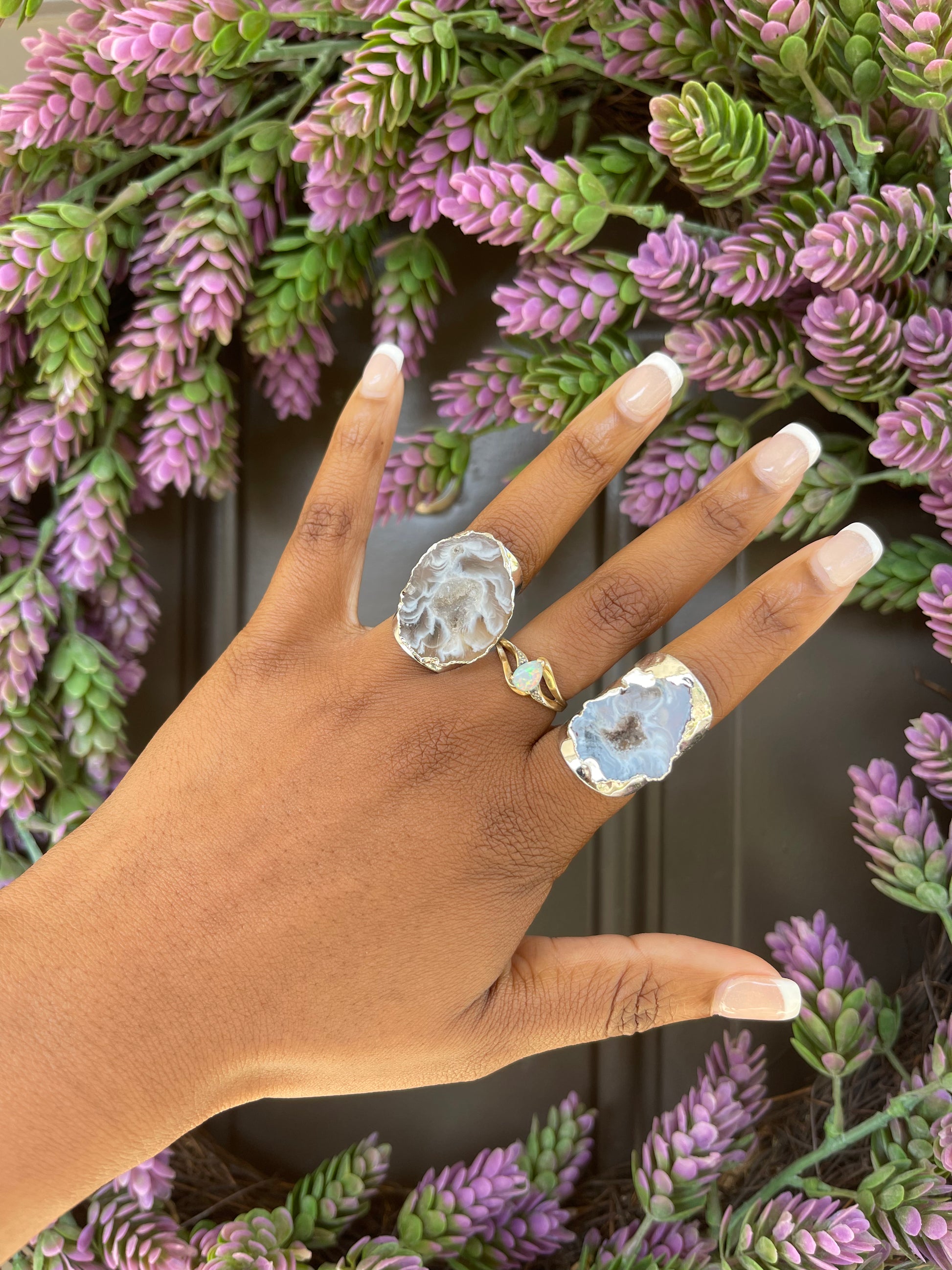 Natural Druzy Geode Plated Rings