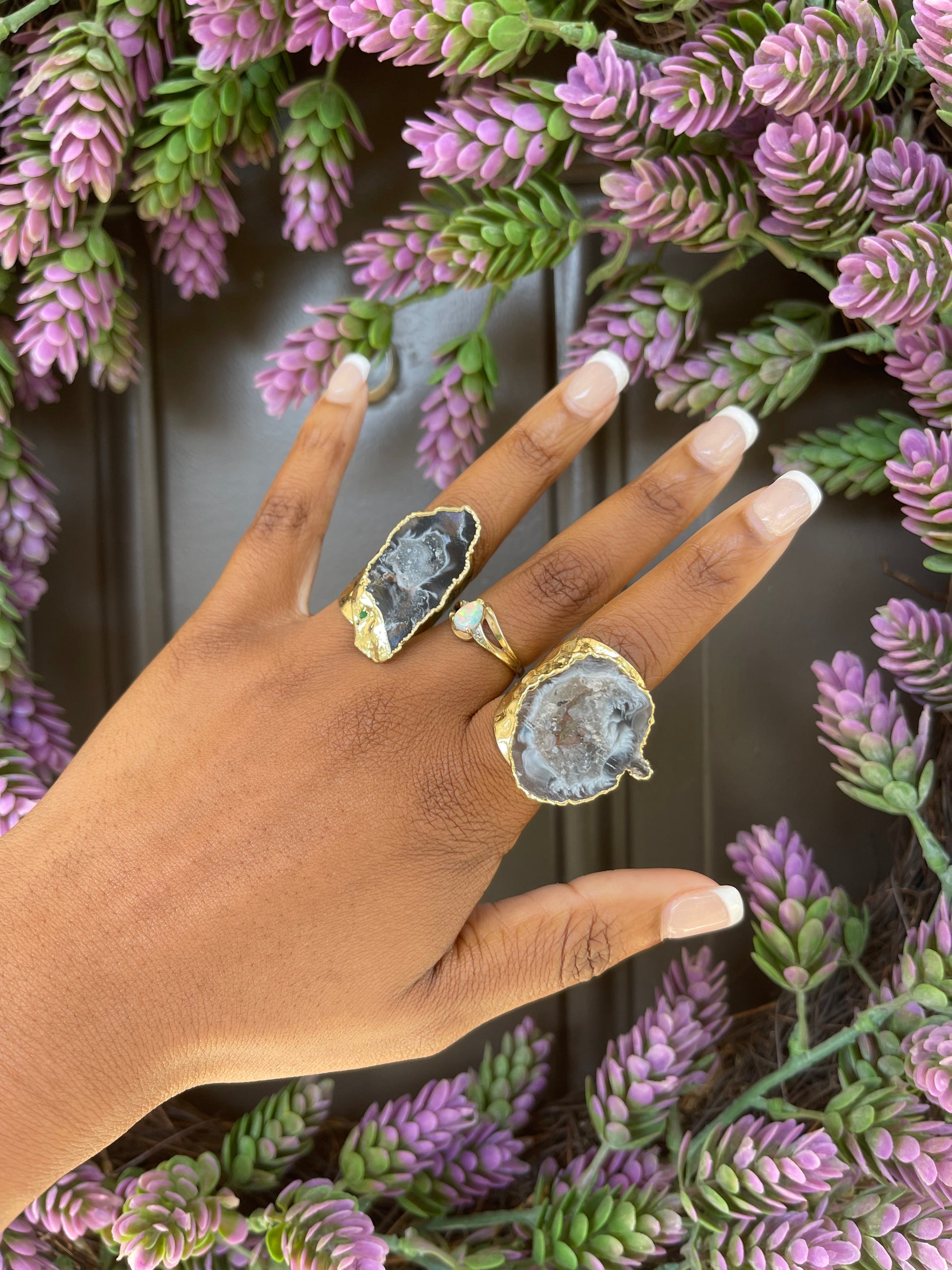 Natural Druzy Geode Plated Rings