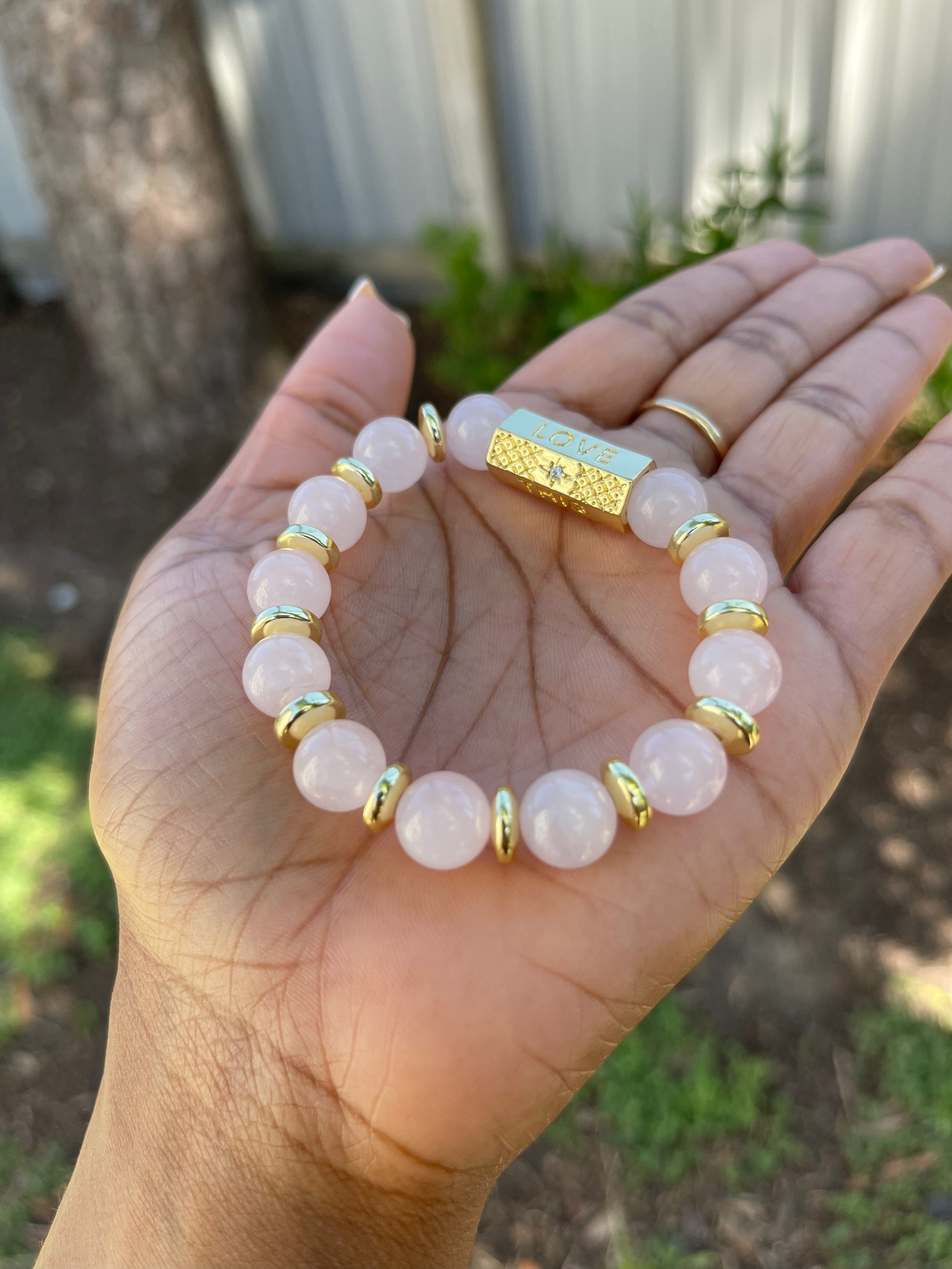 Chunky Rose Quartz Love Bracelet