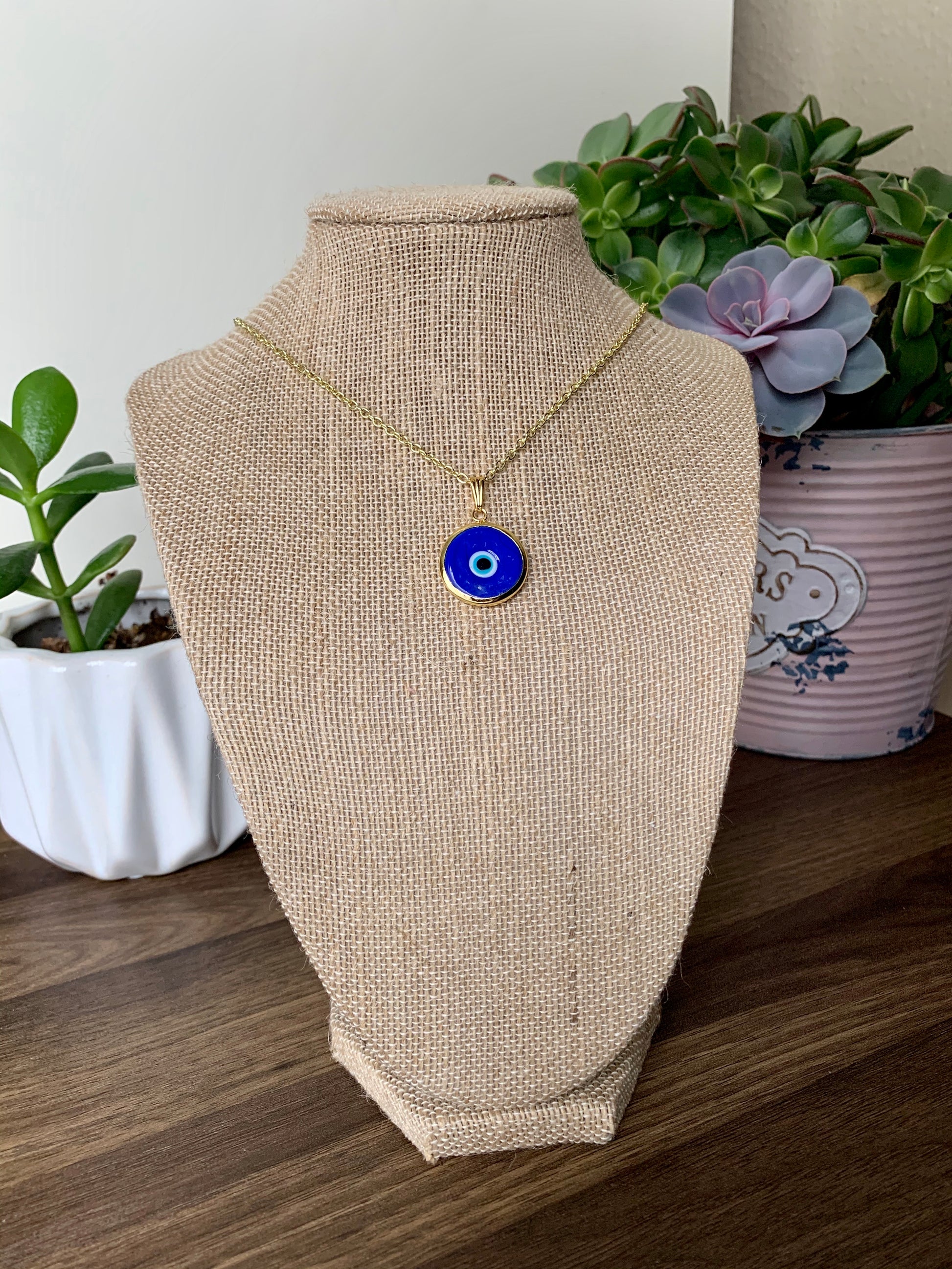 14K Gold Plated Blue Evil Eye Necklace