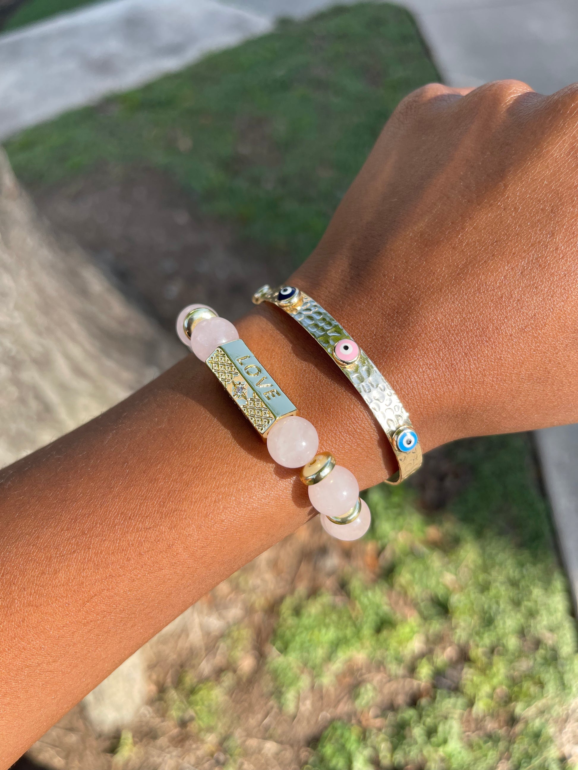 Chunky Rose Quartz Love Bracelet