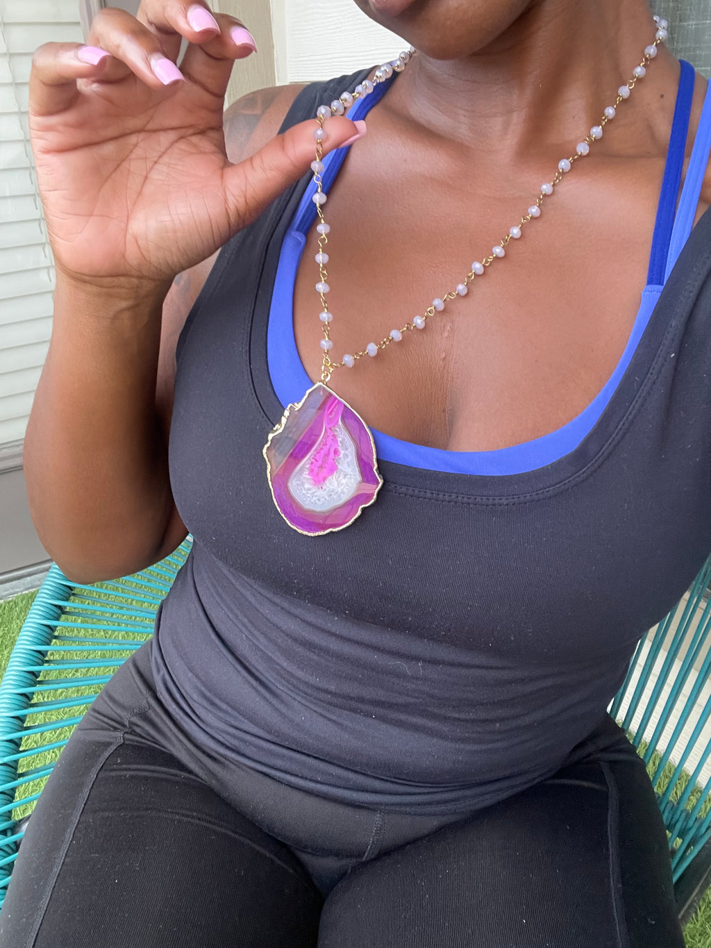 Pink Agate Slice Necklace