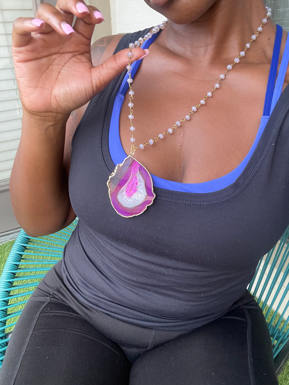 Pink Agate Slice Necklace