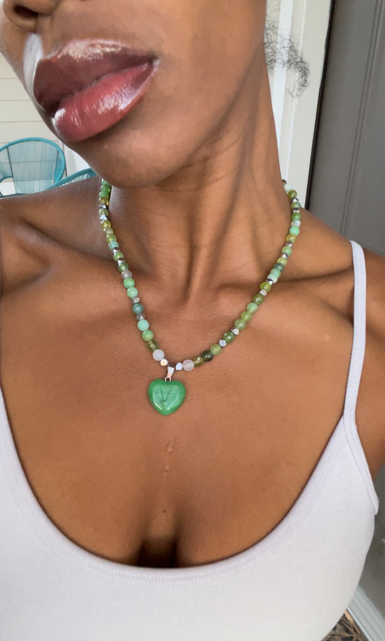 Green Calcite Heart Crystal Necklace