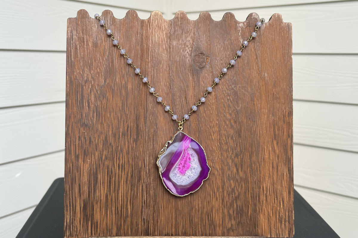 Pink Agate Slice Necklace