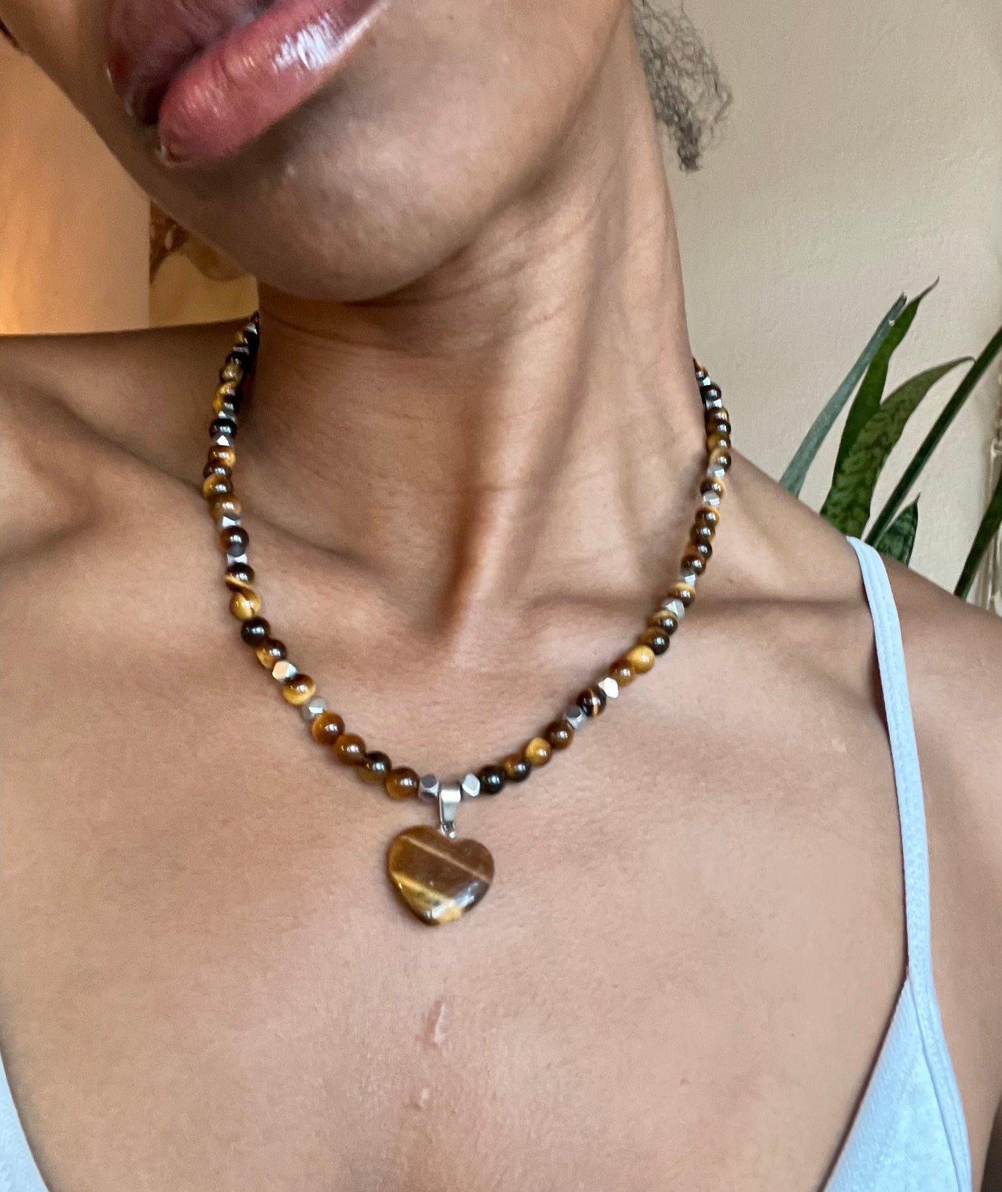 Tigers Eye Heart Crystal Necklace