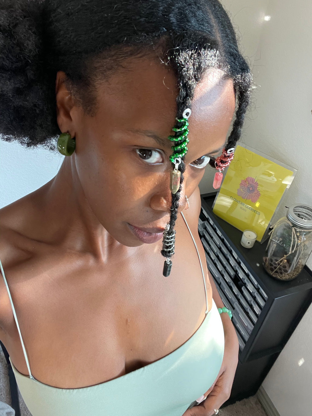 Beaded Hair Jewel - Unakite