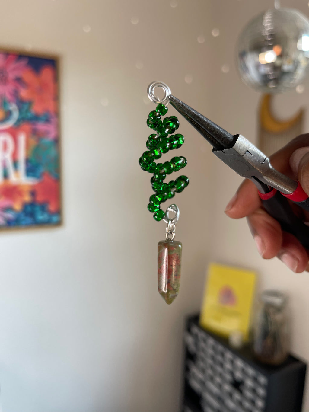 Beaded Hair Jewel - Unakite