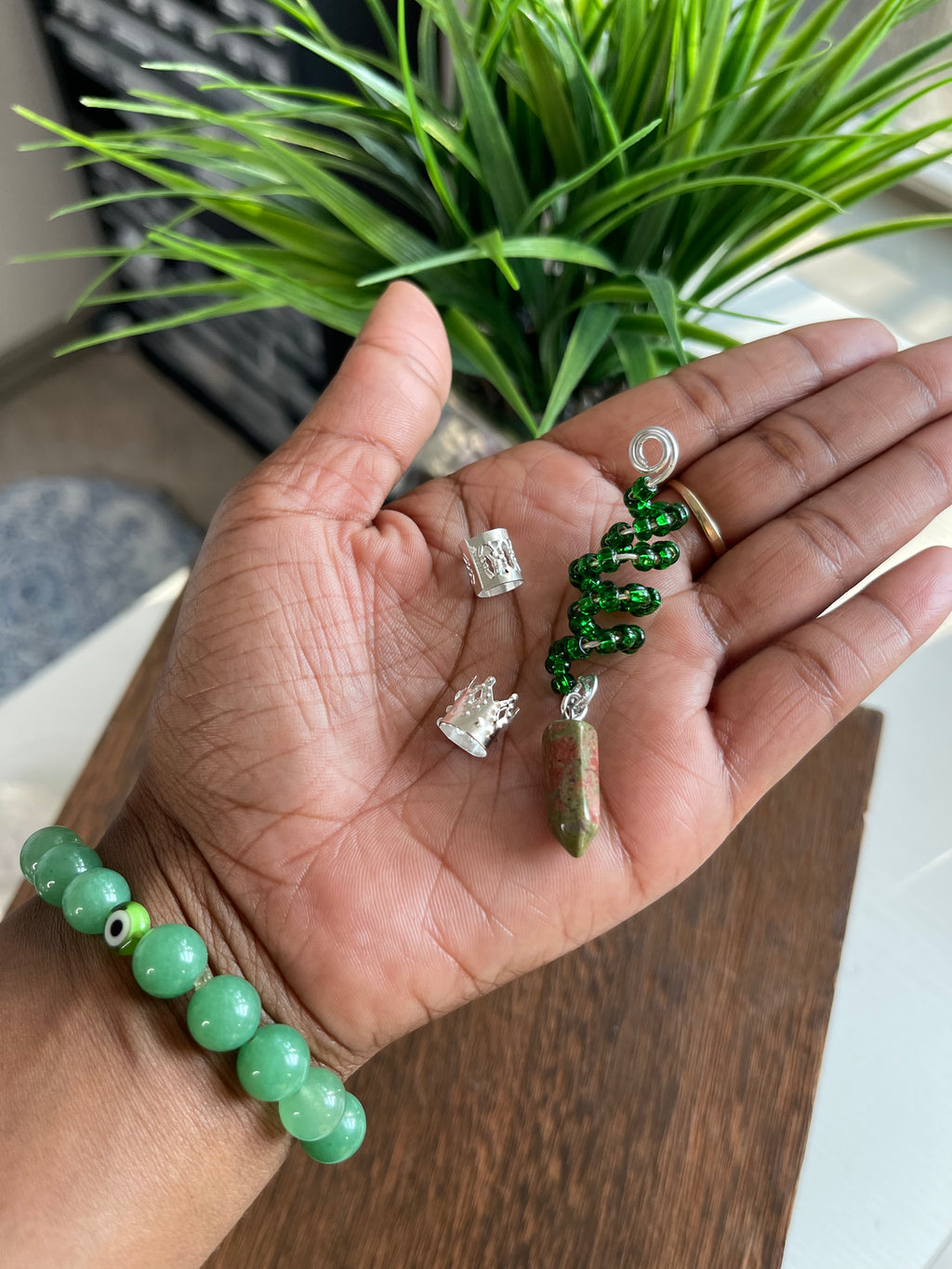 Beaded Hair Jewel - Unakite
