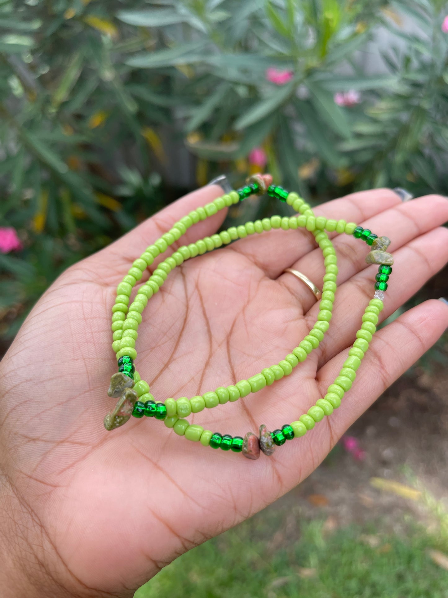 Double Stacked Unakite Anklet