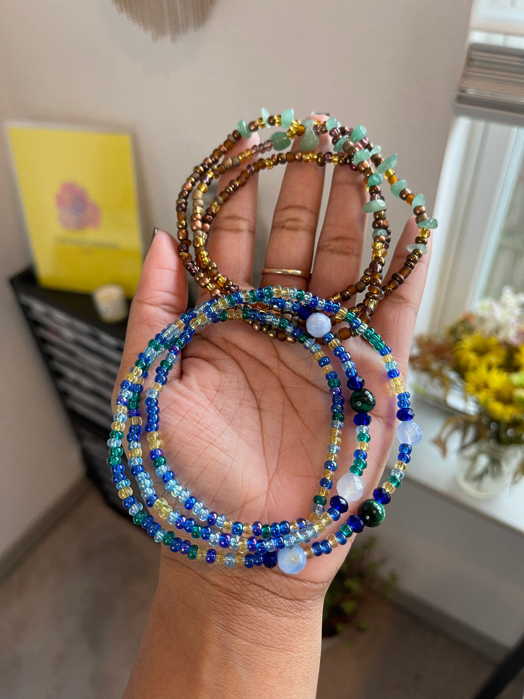 Blue Lace Agate and Malachite Waist Beads
