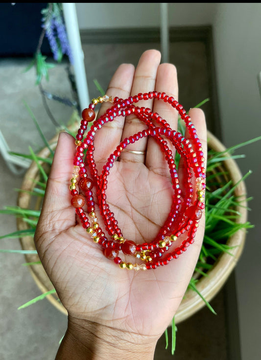 14K Gold Plated Red Carnelian Waist Beads