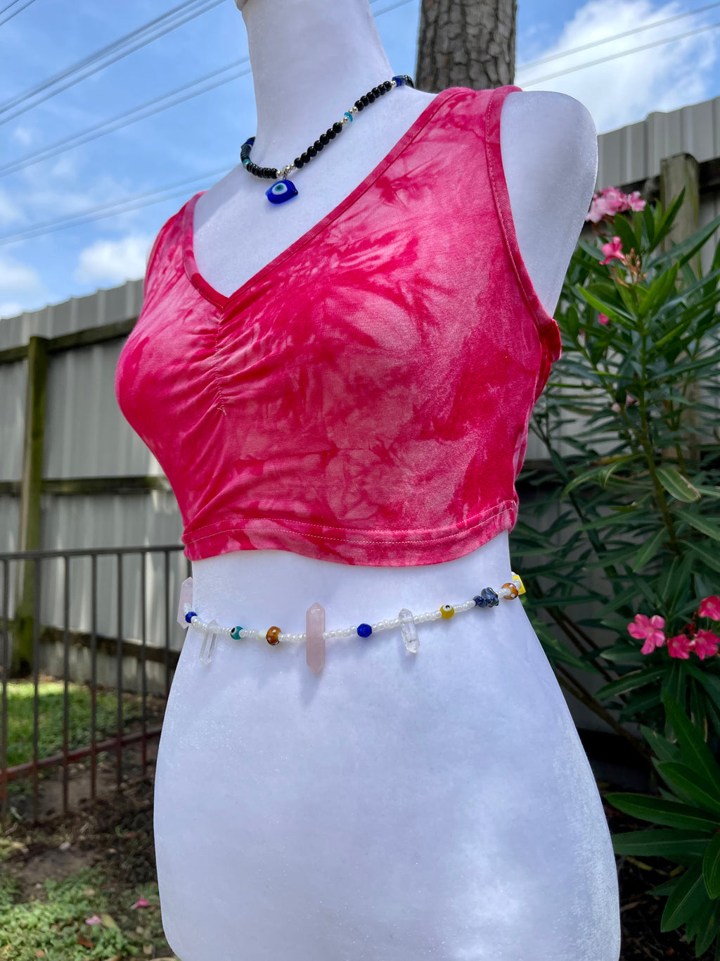 Free Spirit Waist Bead- Rose Quartz,Clear Quartz and Lapis Lazuli