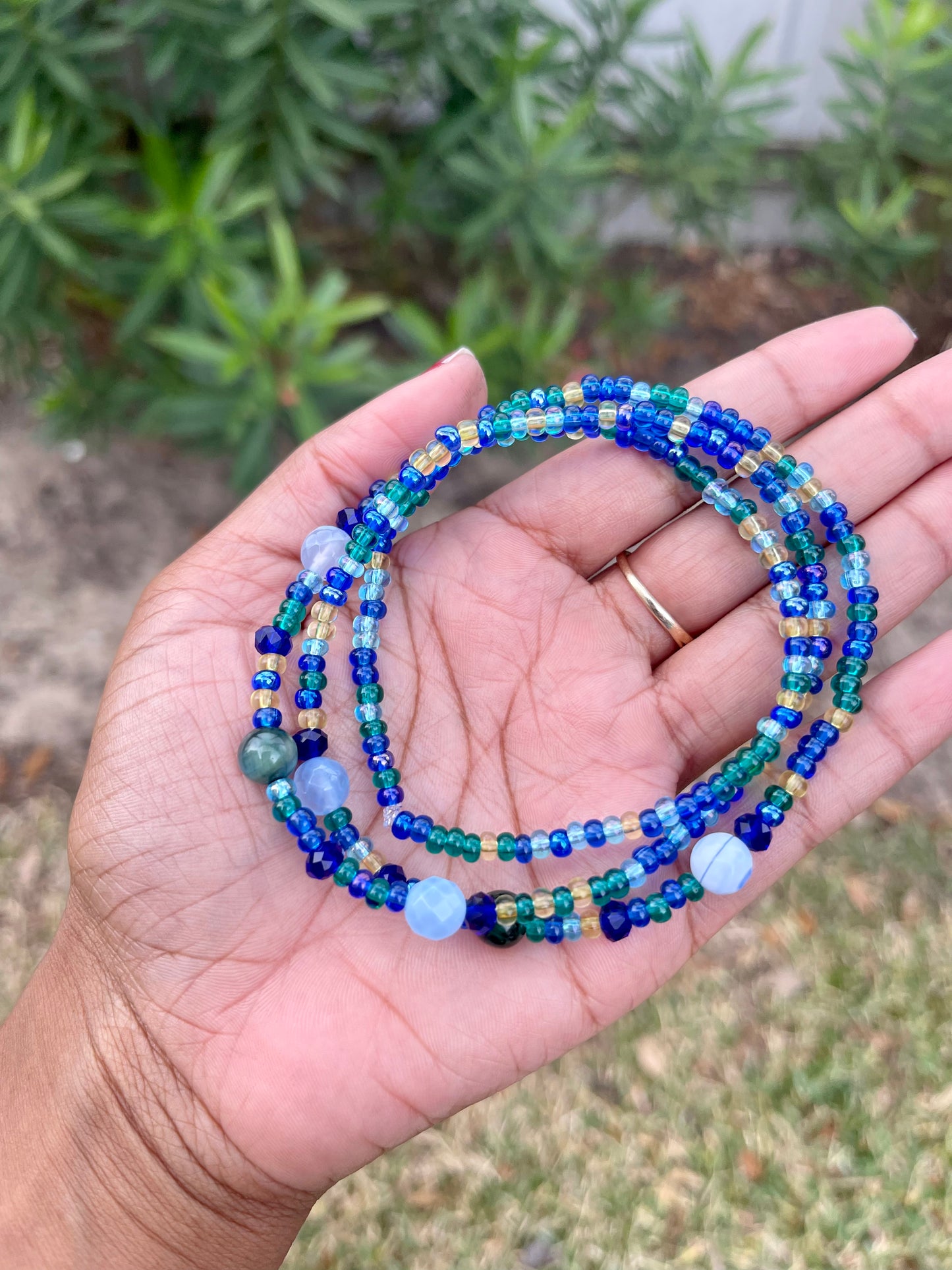 Blue Lace Agate and Malachite Waist Beads