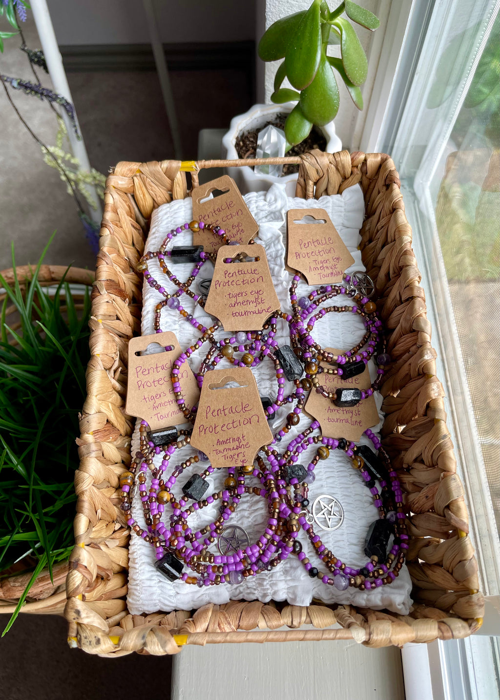 Pentacle Protection Waist Beads - Tourmaline, Tigers Eye and Amethyst