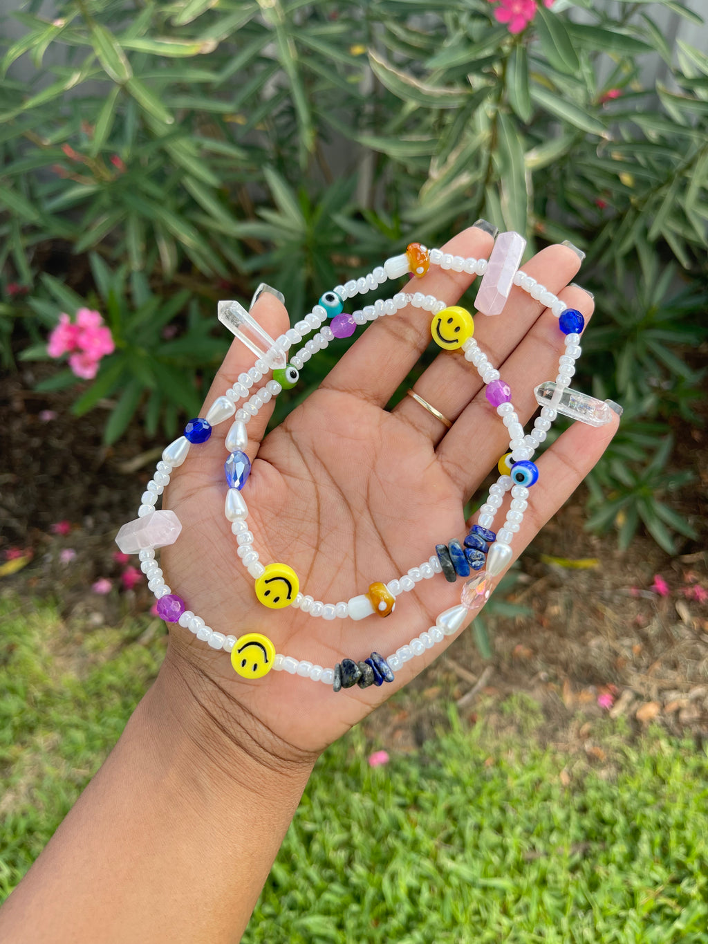 Free Spirit Waist Bead- Rose Quartz,Clear Quartz and Lapis Lazuli