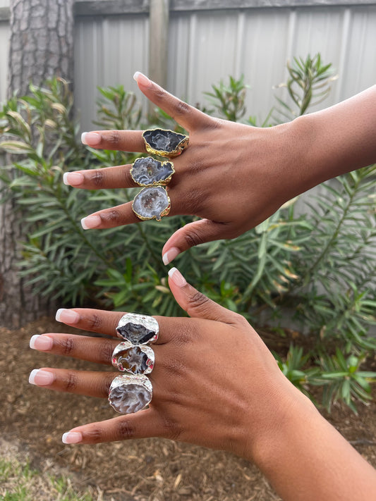 Natural Druzy Geode Plated Rings