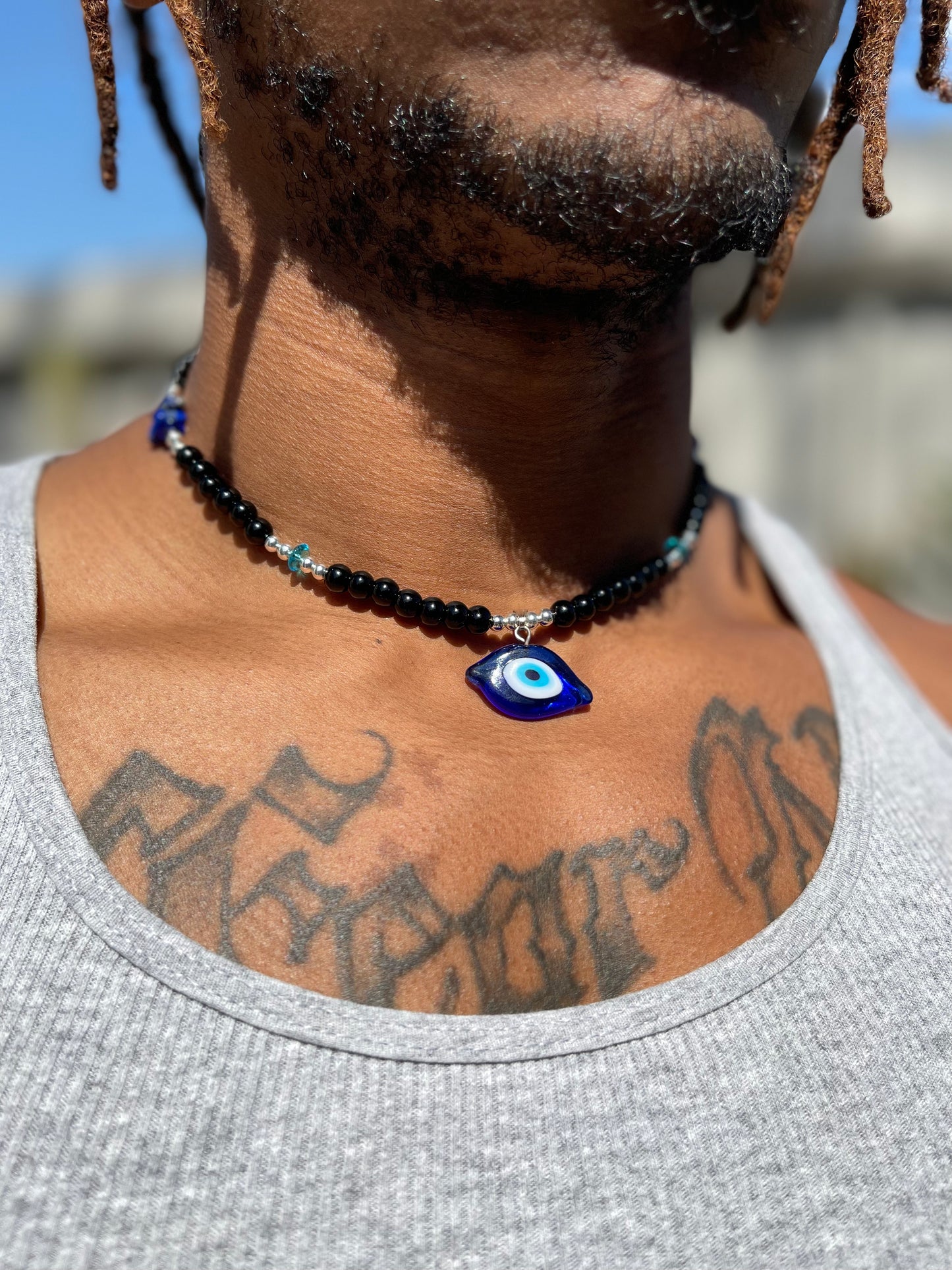 Beaded Lapis Lazuli Evil Eye Necklace